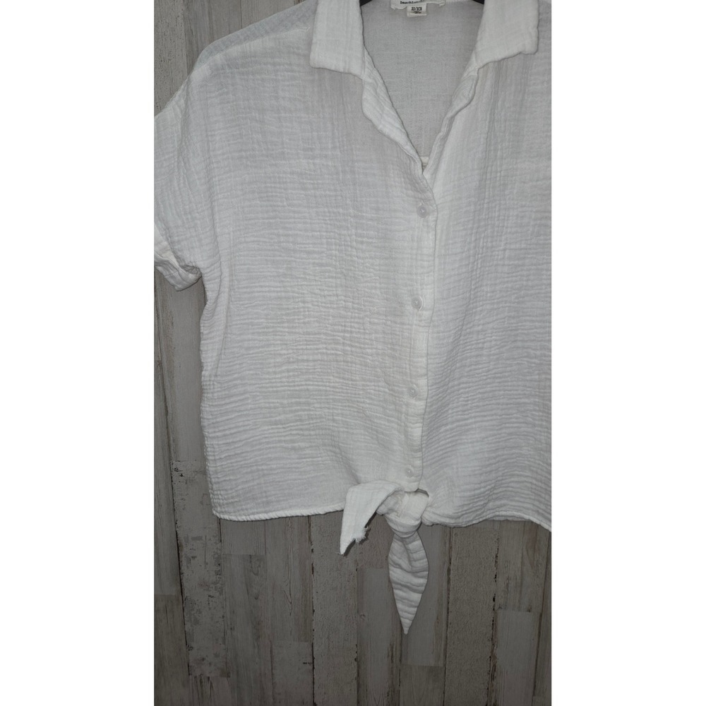 Beach Lunch Lounge XS White Gauze Tie Front Shirt Top Crop Button Shirt Resort - Picture 3 of 4